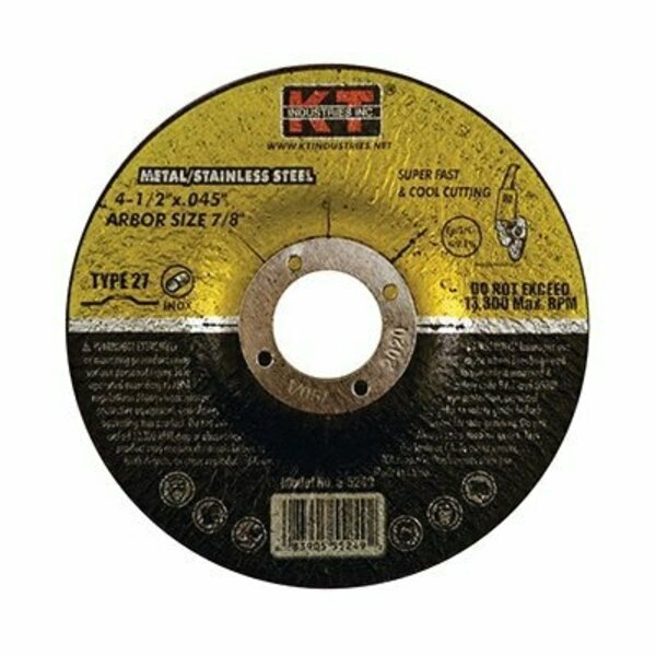 K-T Industries Cut-Off Wheel, 4-1/2 in Dia, 0.045 in Thick, 7/8 in Arbor, 60 Grit 5-5249
